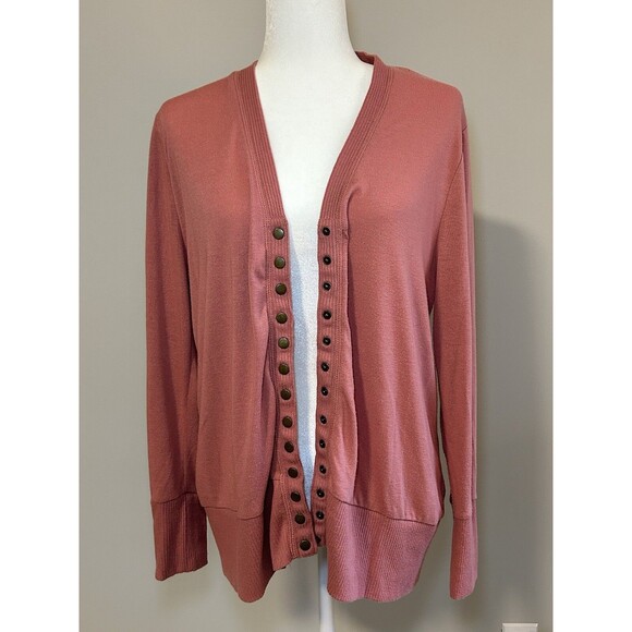 ZENANA Long Knit Cardigan Sweater with Pockets and Snap Buttons Pink XL - Picture 1 of 10